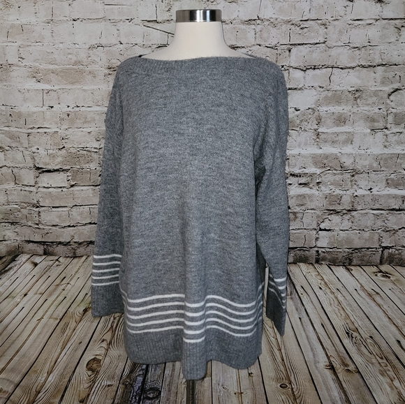 DKNY Sweater Size L Gray/Off White - Picture 1 of 8